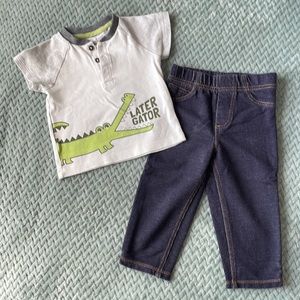 Kids Headquarters Cotton Button down Shirt & Pants See you Later Alligat…